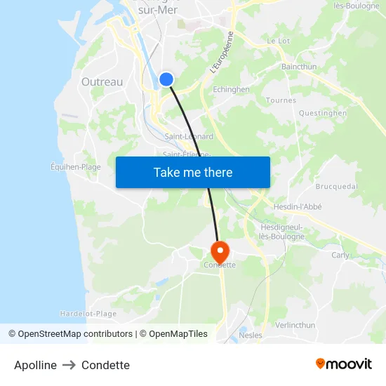 Apolline to Condette map