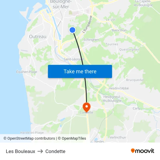 Les Bouleaux to Condette map