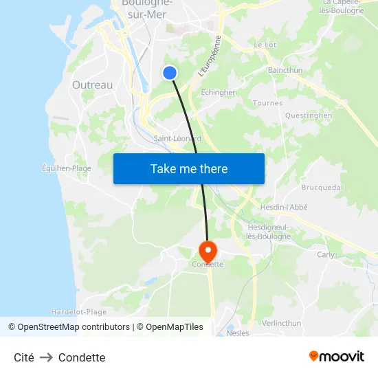 Cité to Condette map