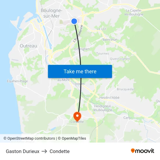 Gaston Durieux to Condette map