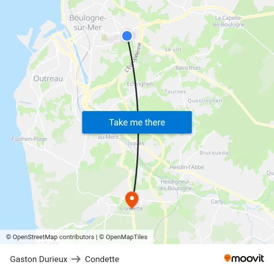 Gaston Durieux to Condette map