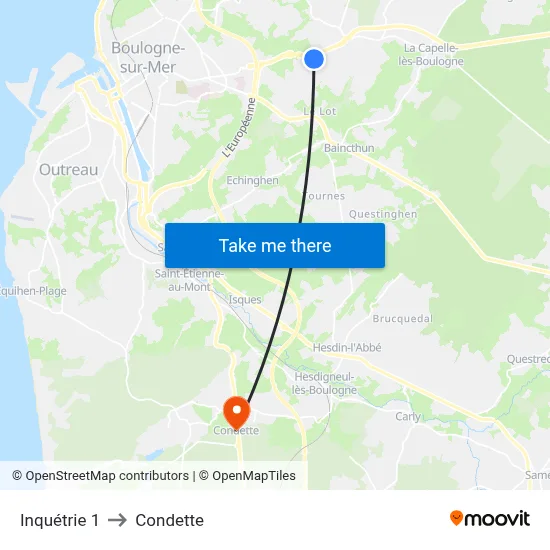Inquétrie 1 to Condette map