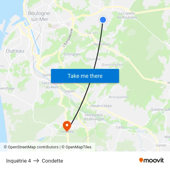 Inquétrie 4 to Condette map