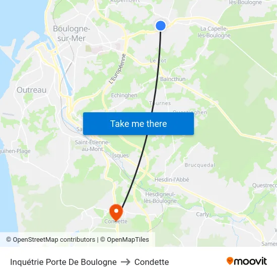 Inquétrie Porte De Boulogne to Condette map