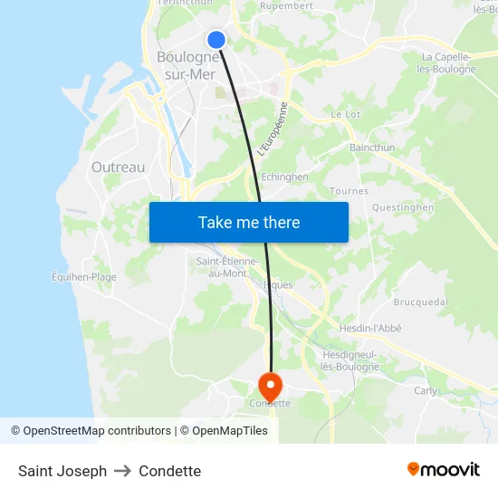 Saint Joseph to Condette map