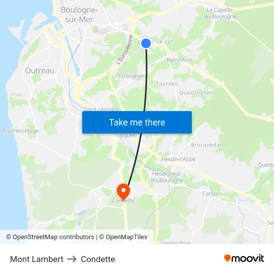 Mont Lambert to Condette map