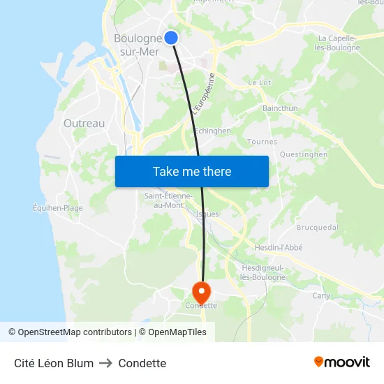 Cité Léon Blum to Condette map