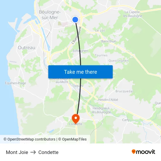 Mont Joie to Condette map