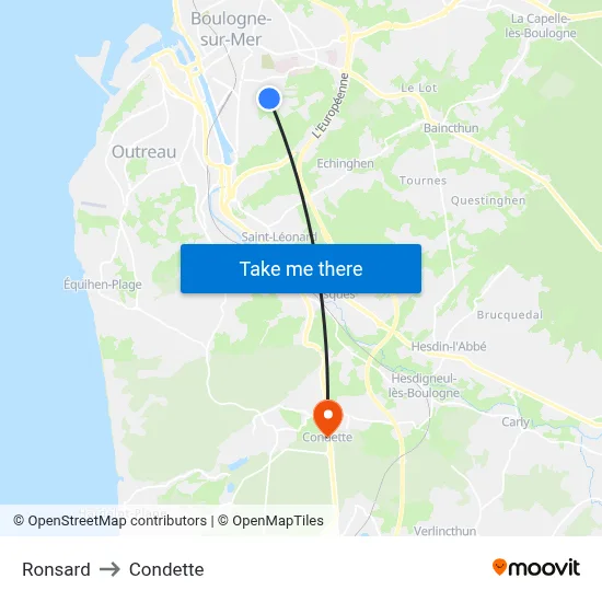 Ronsard to Condette map