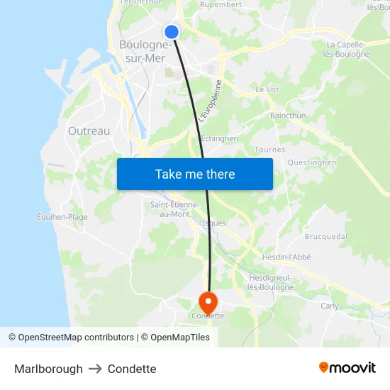Marlborough to Condette map