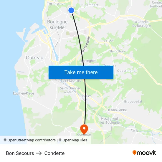 Bon Secours to Condette map