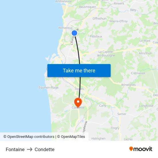 Fontaine to Condette map