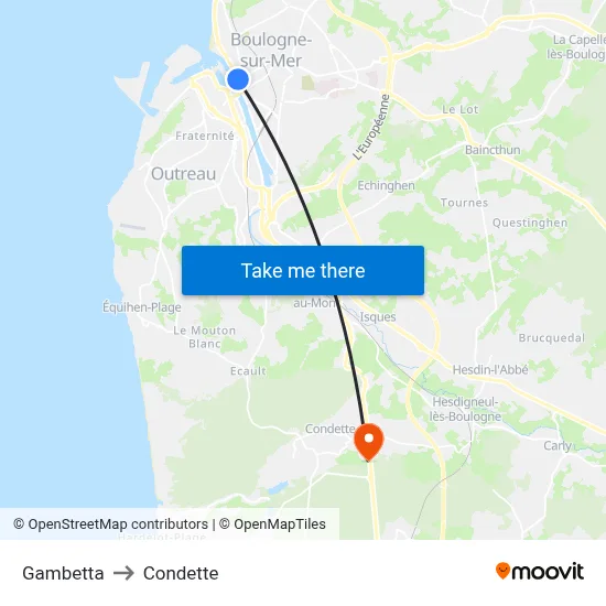 Gambetta to Condette map