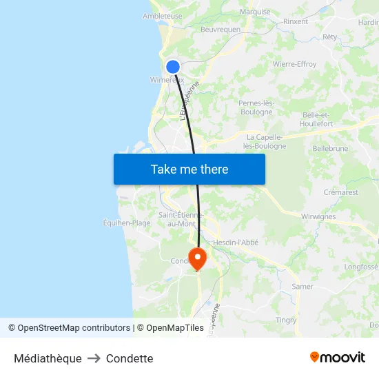 Médiathèque to Condette map