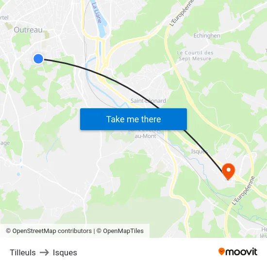 Tilleuls to Isques map
