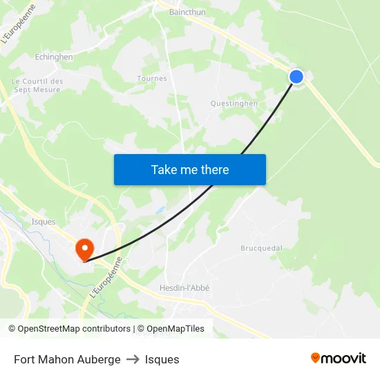 Fort Mahon Auberge to Isques map