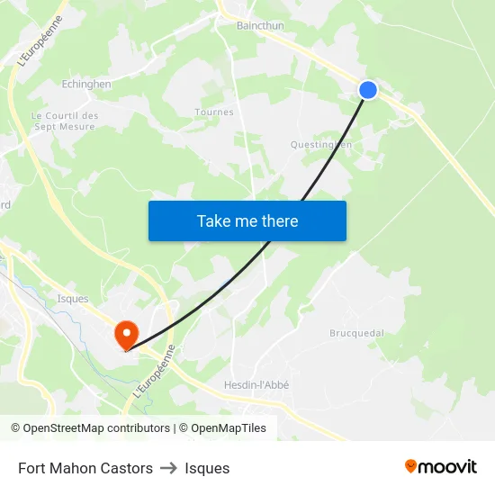 Fort Mahon Castors to Isques map