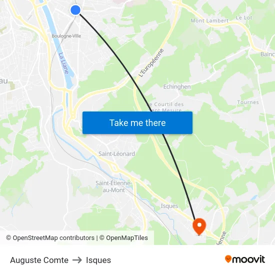 Auguste Comte to Isques map