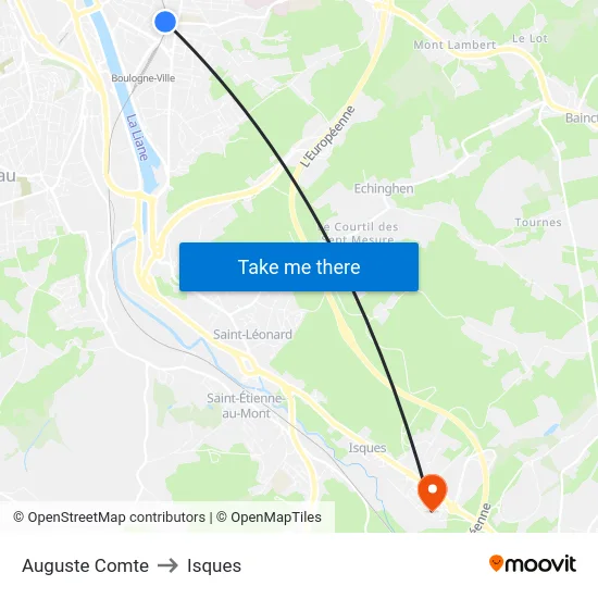 Auguste Comte to Isques map