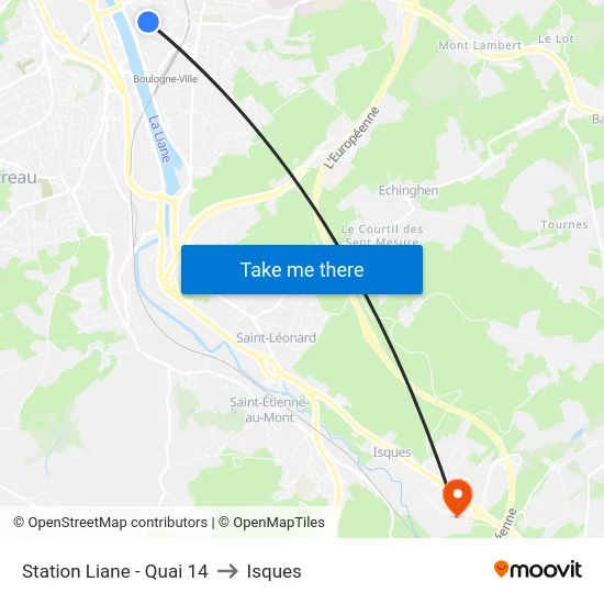 Station Liane - Quai 14 to Isques map