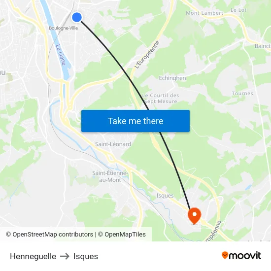 Henneguelle to Isques map