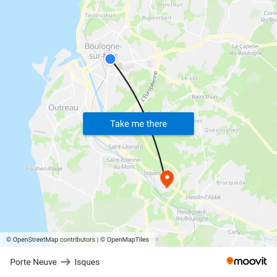 Porte Neuve to Isques map