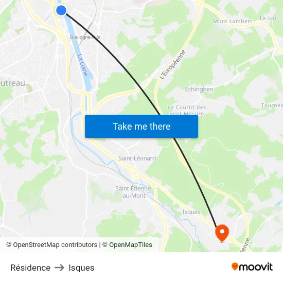 Résidence to Isques map