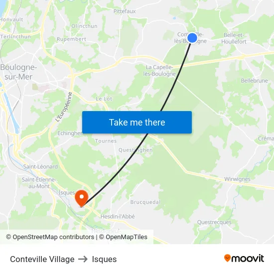 Conteville Village to Isques map