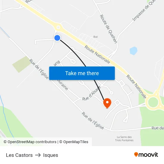 Les Castors to Isques map