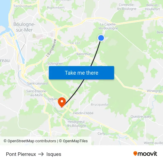 Pont Pierreux to Isques map