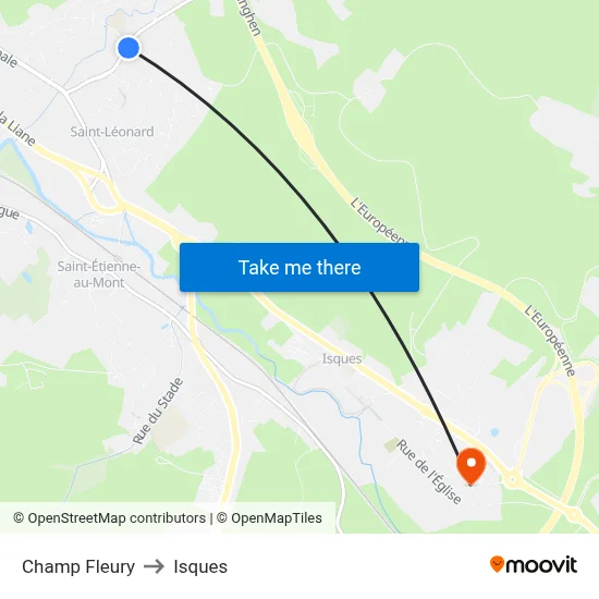 Champ Fleury to Isques map
