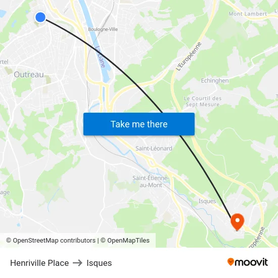 Henriville Place to Isques map