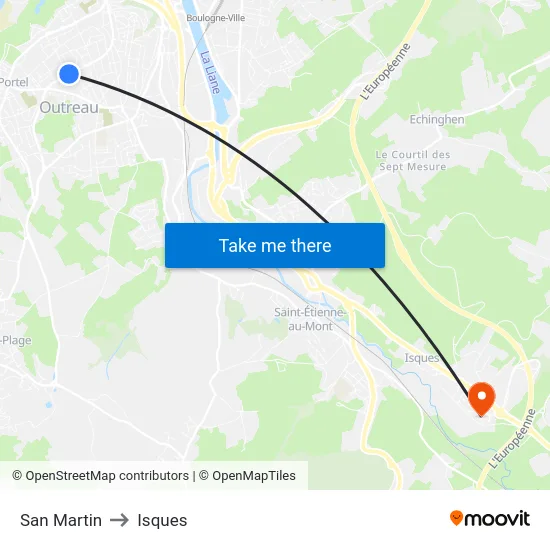 San Martin to Isques map