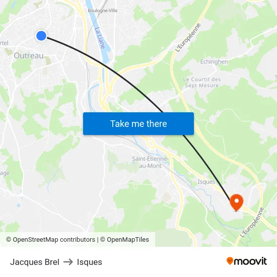 Jacques Brel to Isques map