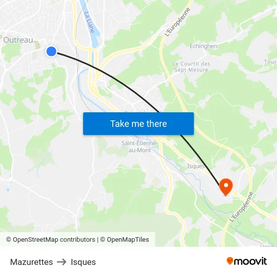 Mazurettes to Isques map