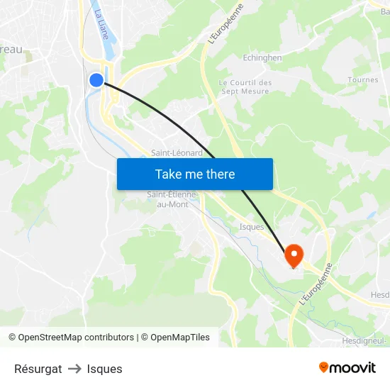 Résurgat to Isques map