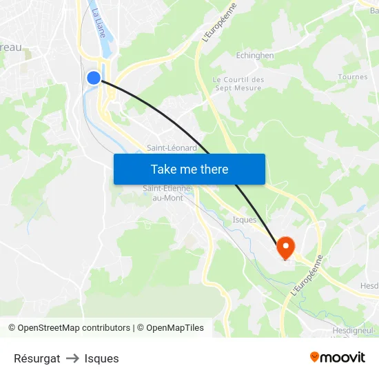 Résurgat to Isques map