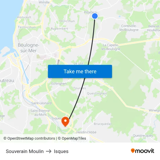 Souverain Moulin to Isques map