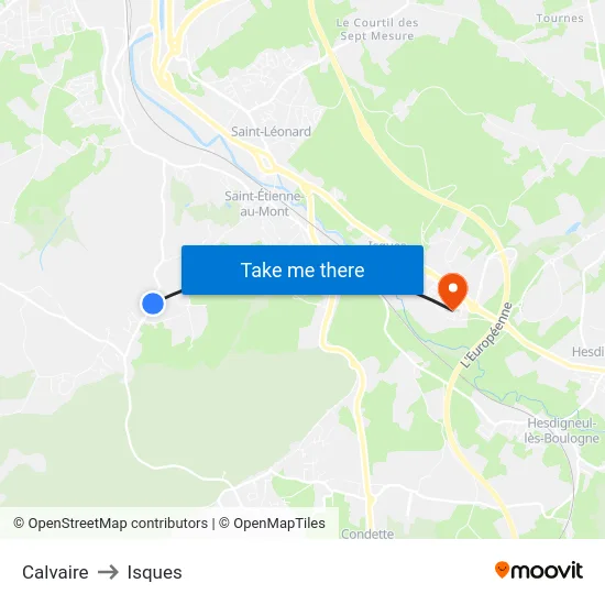 Calvaire to Isques map