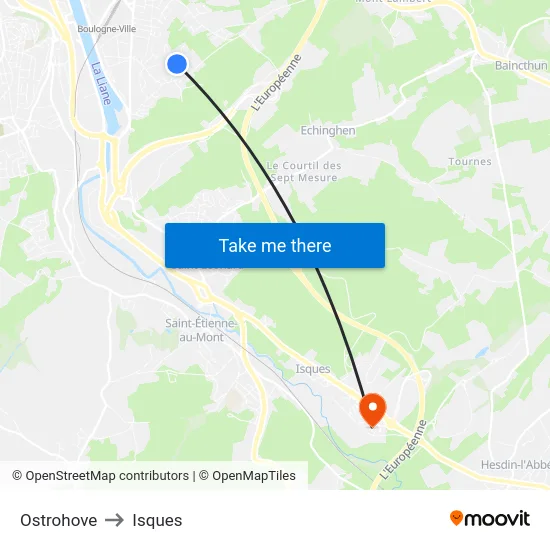 Ostrohove to Isques map