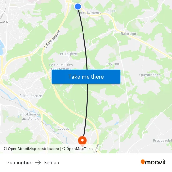 Peulinghen to Isques map