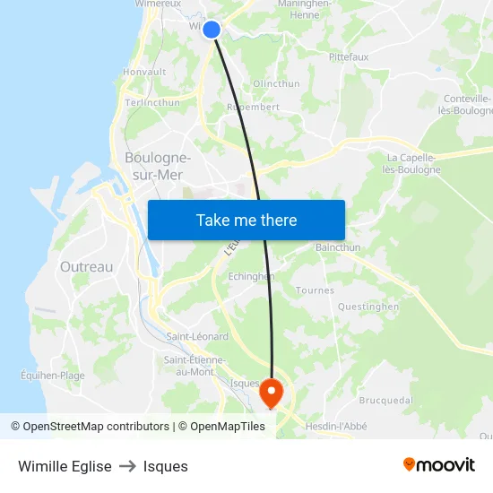 Wimille Eglise to Isques map
