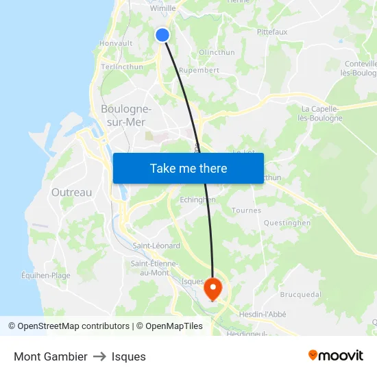 Mont Gambier to Isques map
