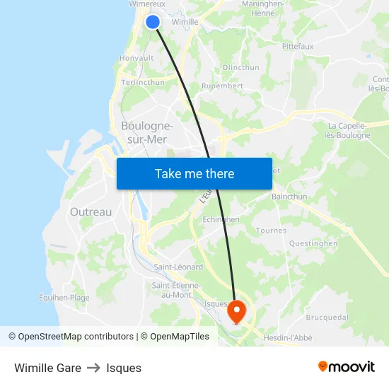 Wimille Gare to Isques map
