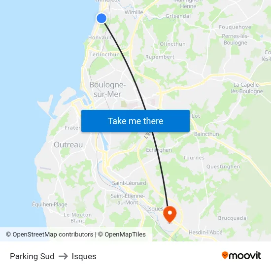 Parking Sud to Isques map