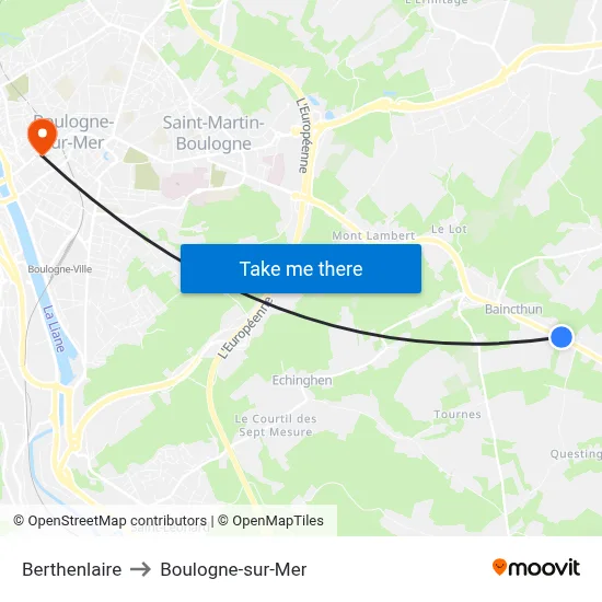 Berthenlaire to Boulogne-sur-Mer map
