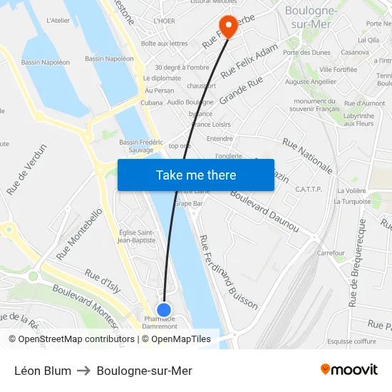 Léon Blum to Boulogne-sur-Mer map