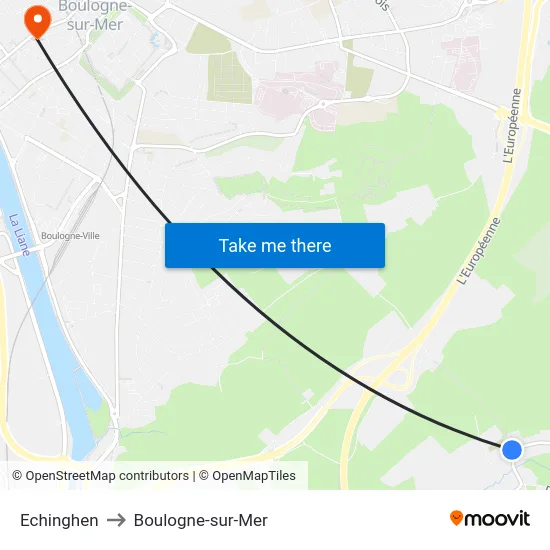 Echinghen to Boulogne-sur-Mer map