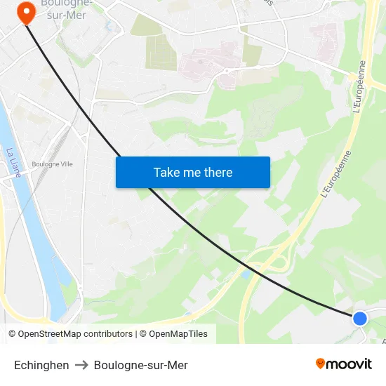Echinghen to Boulogne-sur-Mer map