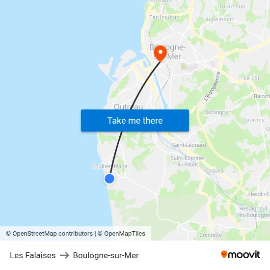 Les Falaises to Boulogne-sur-Mer map